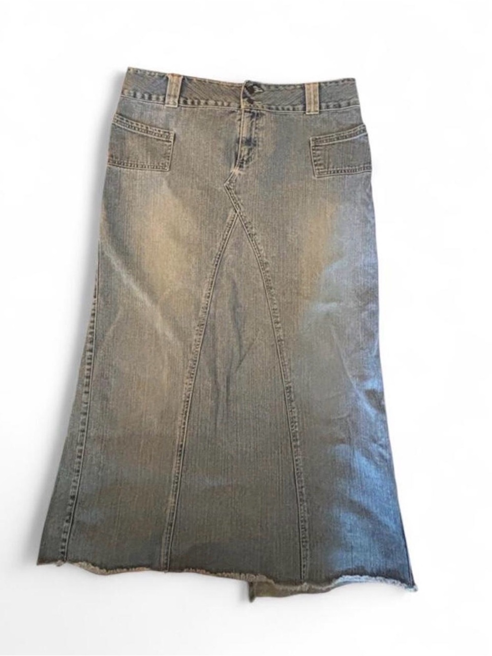 Cato Gray Denim Flare Skirt - Panel Detail
